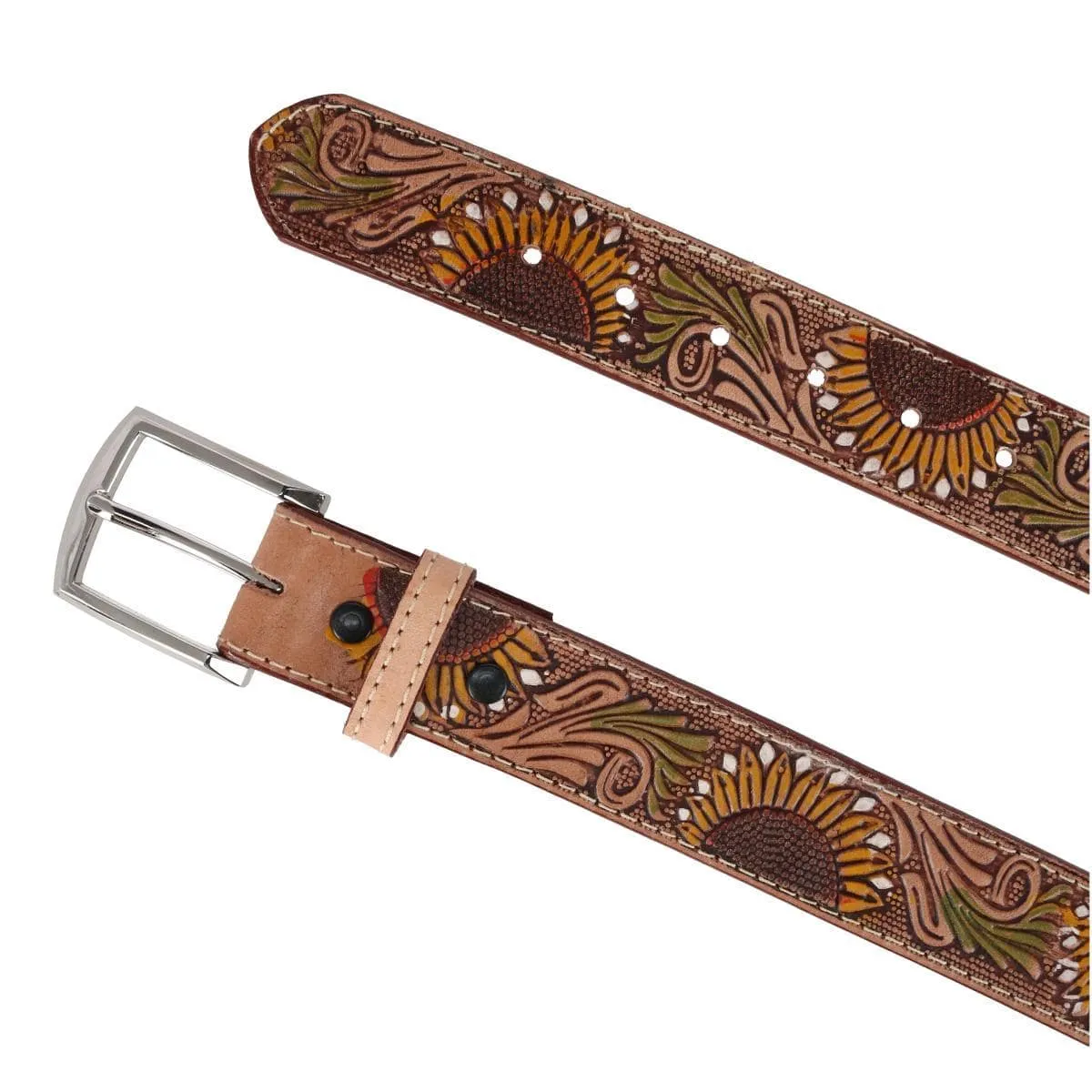 CTM® Women's Sunflower Embossed Western Belt