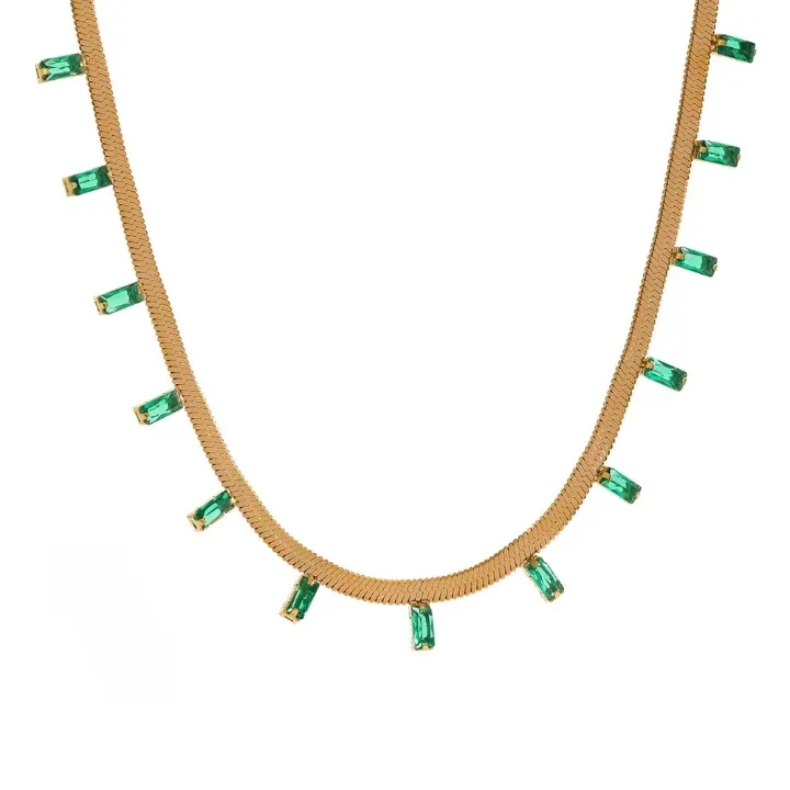 CZ Rhinestone Gold Chain Line Necklace