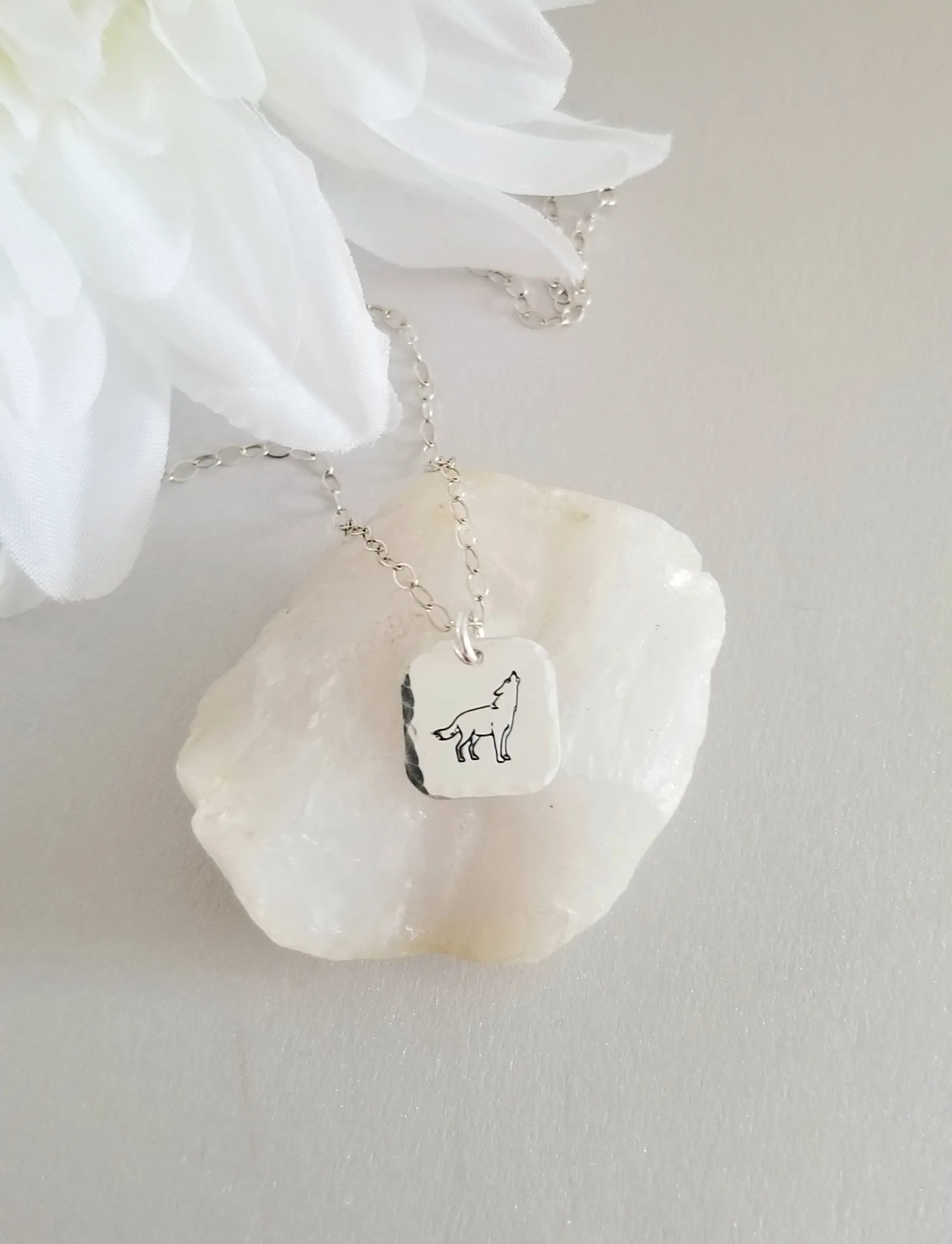 Dainty Wolf Pendant Necklace in Sterling Silver