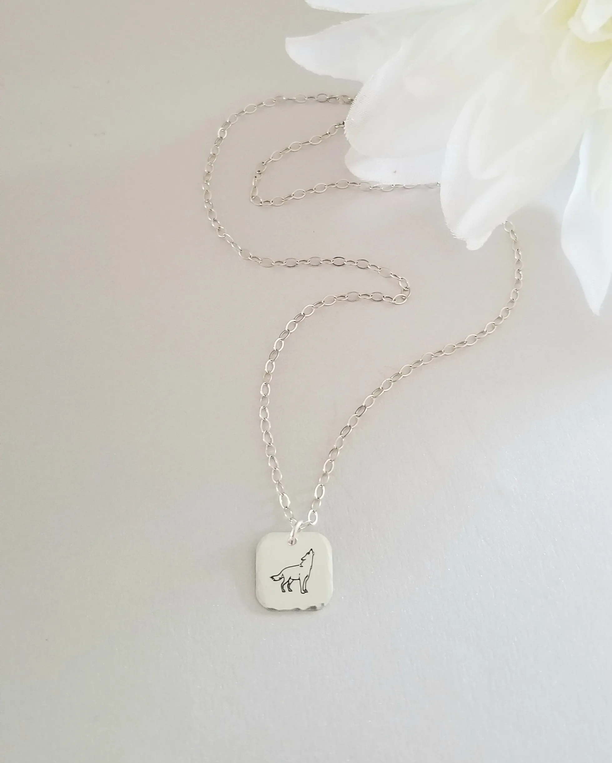 Dainty Wolf Pendant Necklace in Sterling Silver