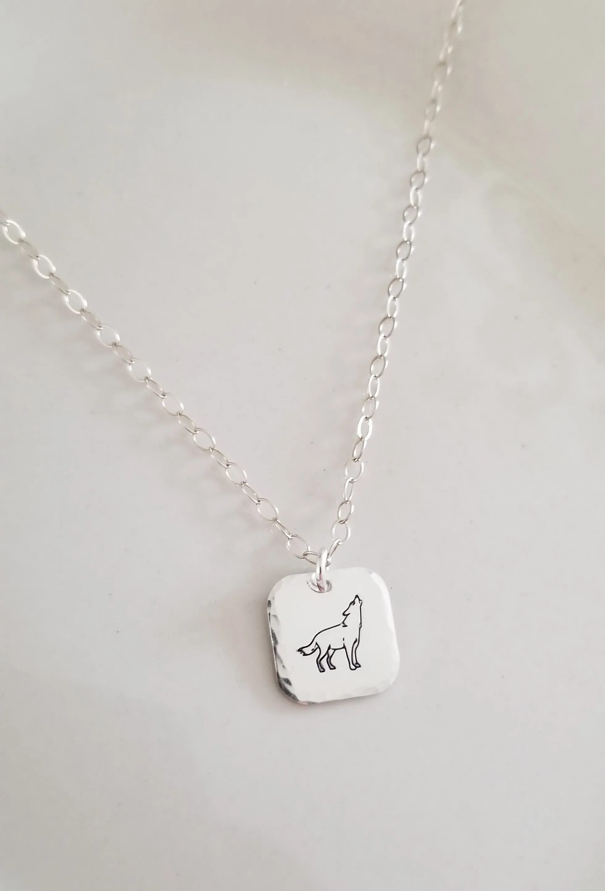 Dainty Wolf Pendant Necklace in Sterling Silver