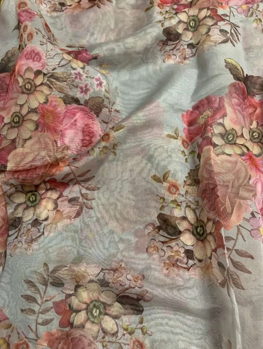 Digital floral Printed organza fabric 1.4 metres cut