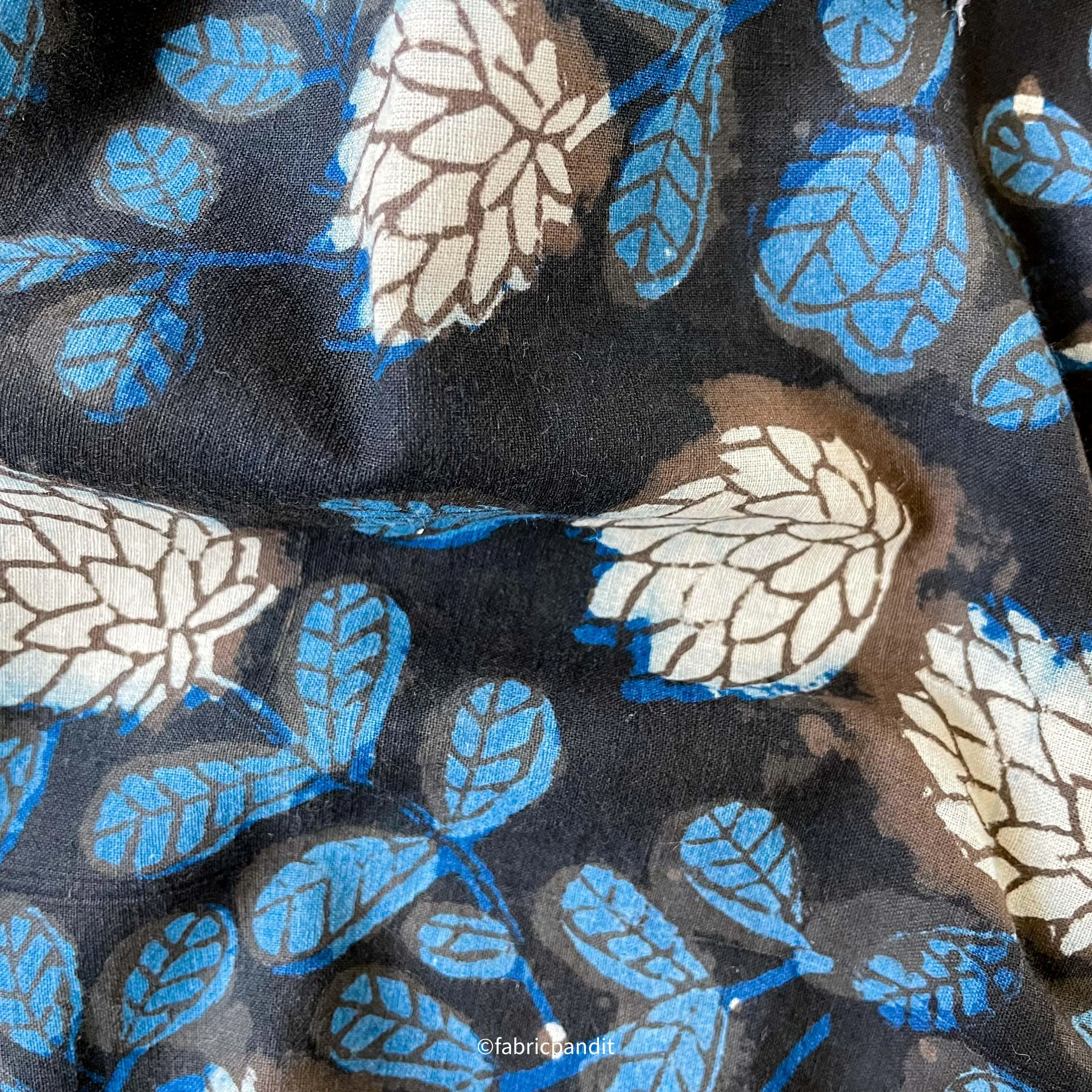 Dusty Black and Blue Egyptian Floral Garden Pure Ajrakh Natural Dyed Hand Block Printed Pure Cotton Fabric (Width 42 inches)