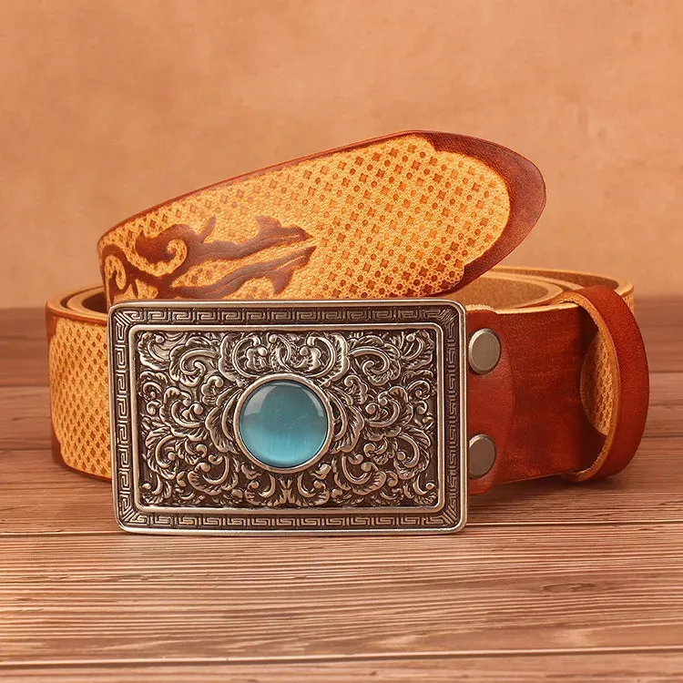 Ethnic Style Embossed Leather Belt