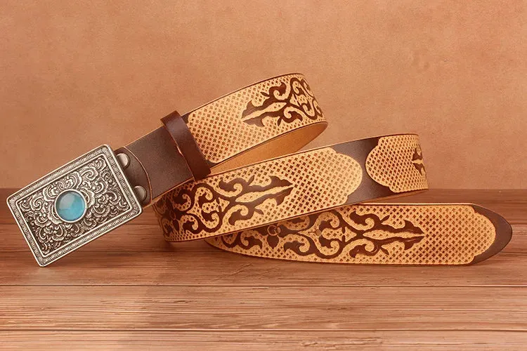 Ethnic Style Embossed Leather Belt