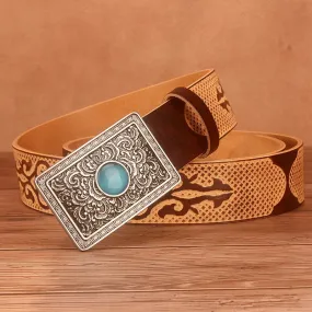 Ethnic Style Embossed Leather Belt