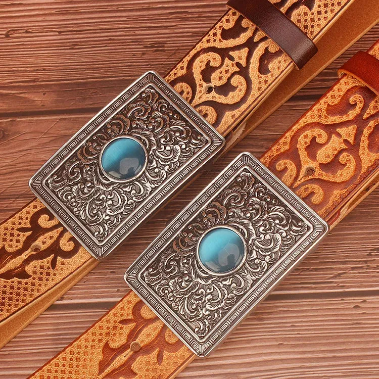 Ethnic Style Embossed Leather Belt