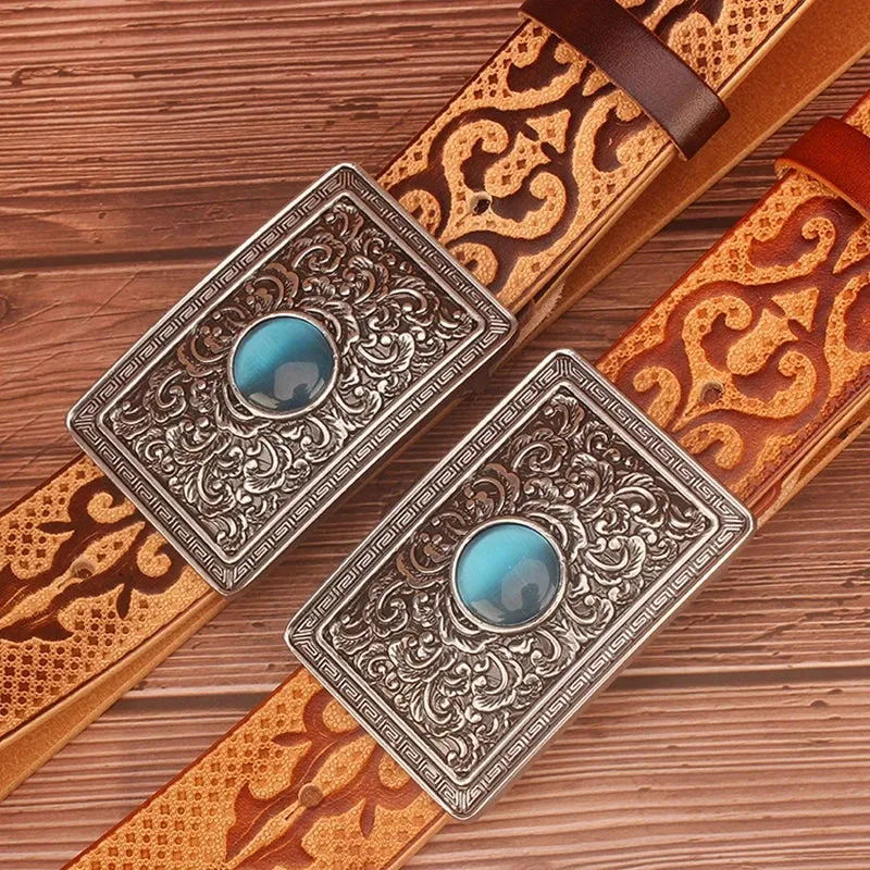Ethnic Style Embossed Leather Belt
