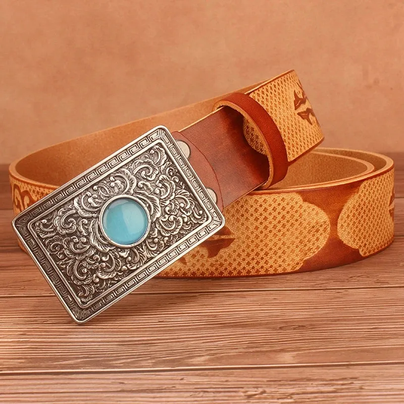 Ethnic Style Embossed Leather Belt