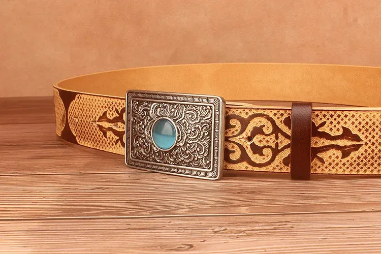Ethnic Style Embossed Leather Belt