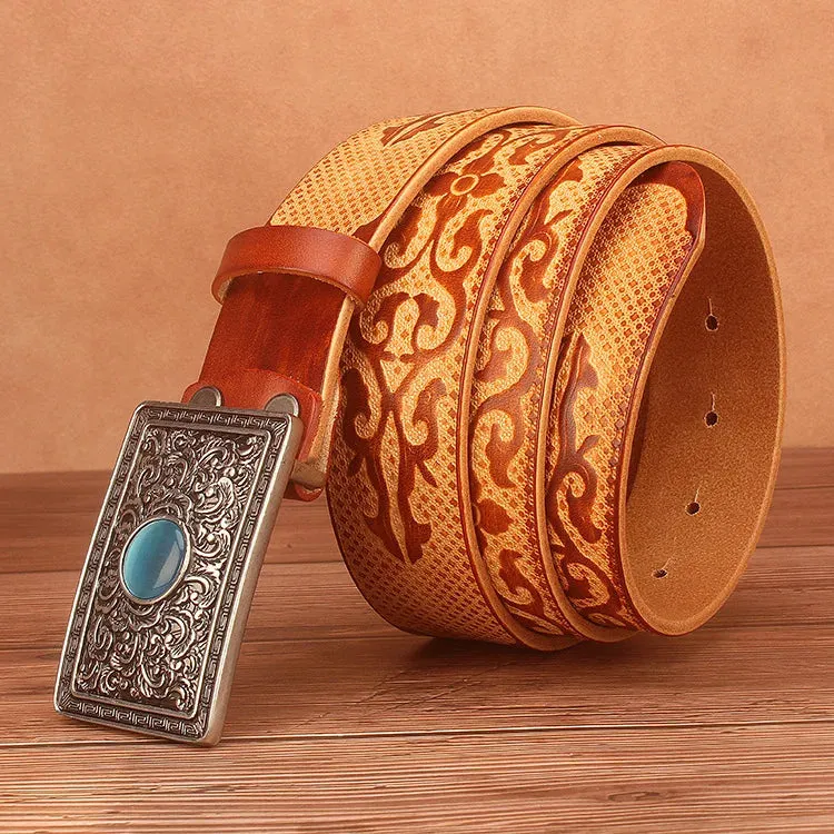Ethnic Style Embossed Leather Belt
