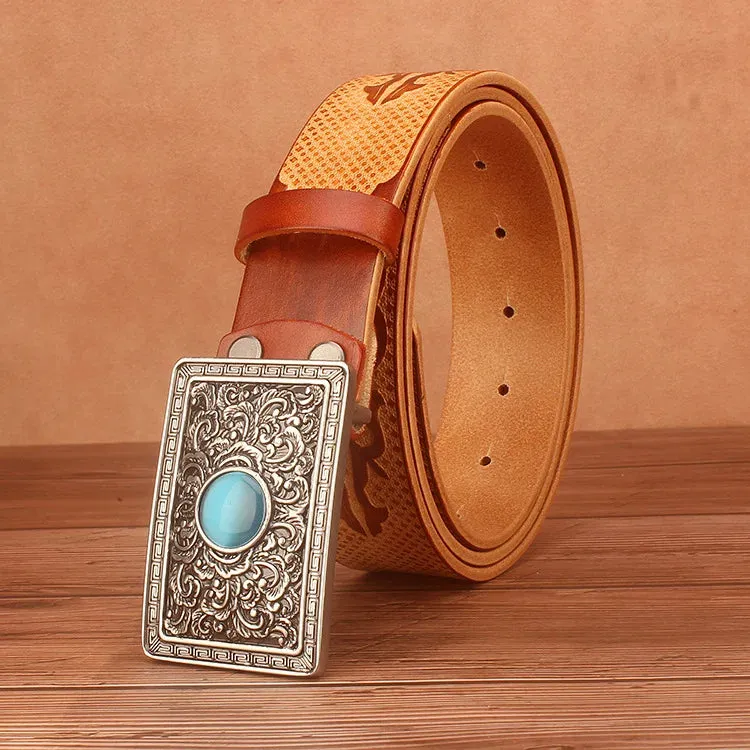 Ethnic Style Embossed Leather Belt