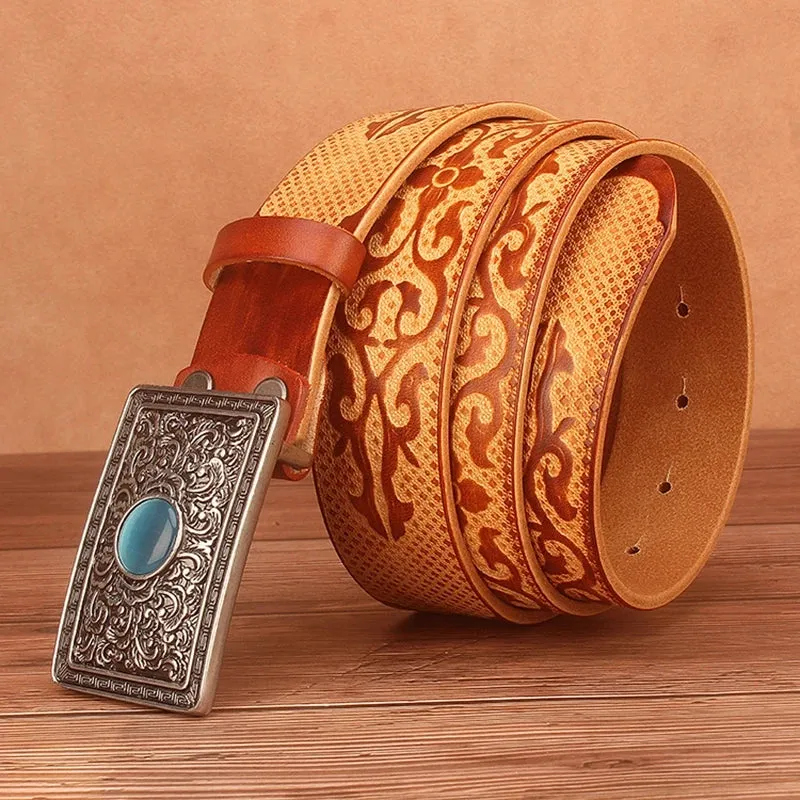 Ethnic Style Embossed Leather Belt