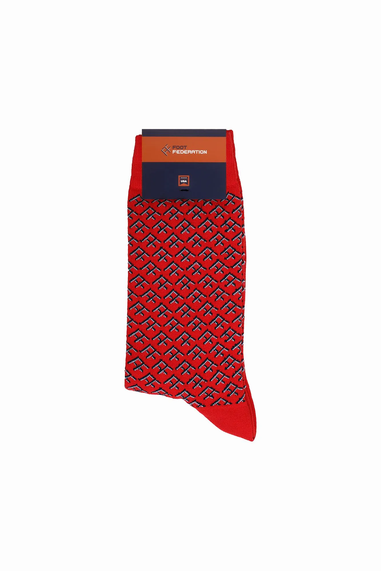 FOOT FEDERATION FF PATTERN 200 STITCH MID-CALF COTTON MEN'S DRESS SOCK RED