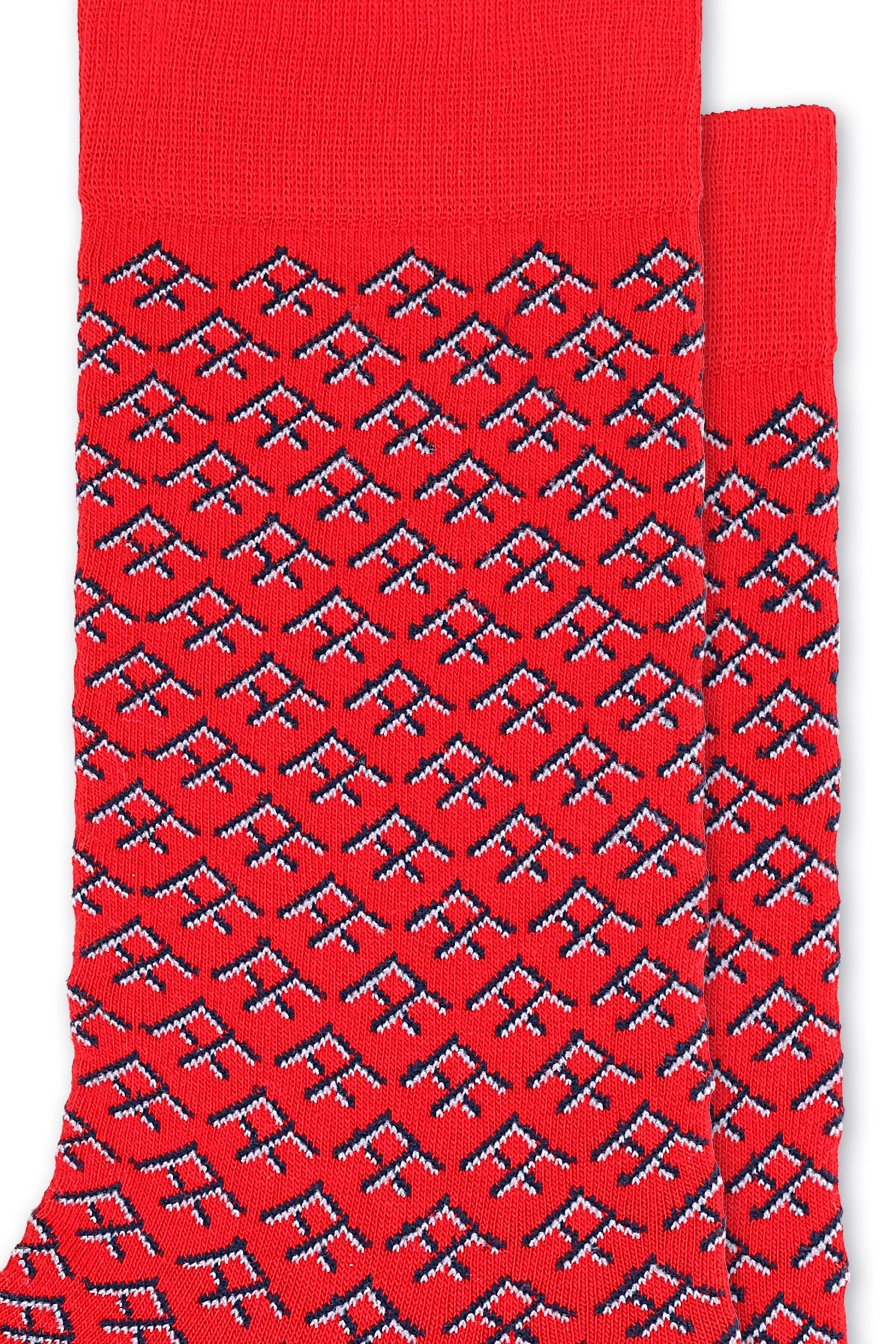 FOOT FEDERATION FF PATTERN 200 STITCH MID-CALF COTTON MEN'S DRESS SOCK RED