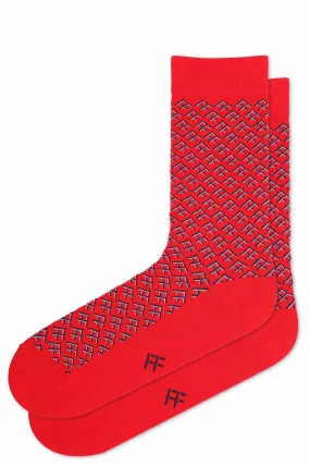 FOOT FEDERATION FF PATTERN 200 STITCH MID-CALF COTTON MEN'S DRESS SOCK RED