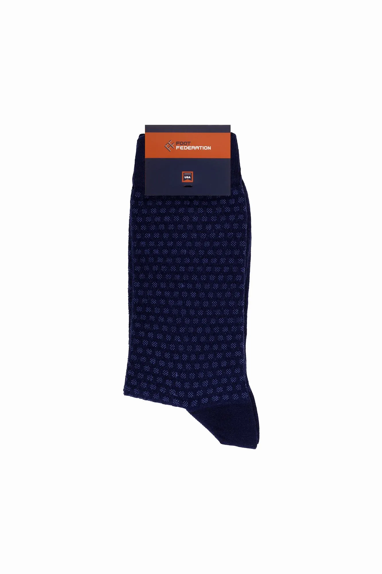 FOOT FEDERATION GHOST PUNTO 200 STITCH MID-CALF COTTON MEN'S DRESS SOCK NAVY BLUE
