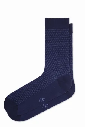 FOOT FEDERATION GHOST PUNTO 200 STITCH MID-CALF COTTON MEN'S DRESS SOCK NAVY BLUE