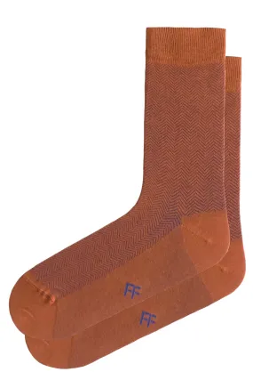 FOOT FEDERATION HERRINGBONE 200 STITCH MID-CALF COTTON MEN'S DRESS SOCK CINNAMON