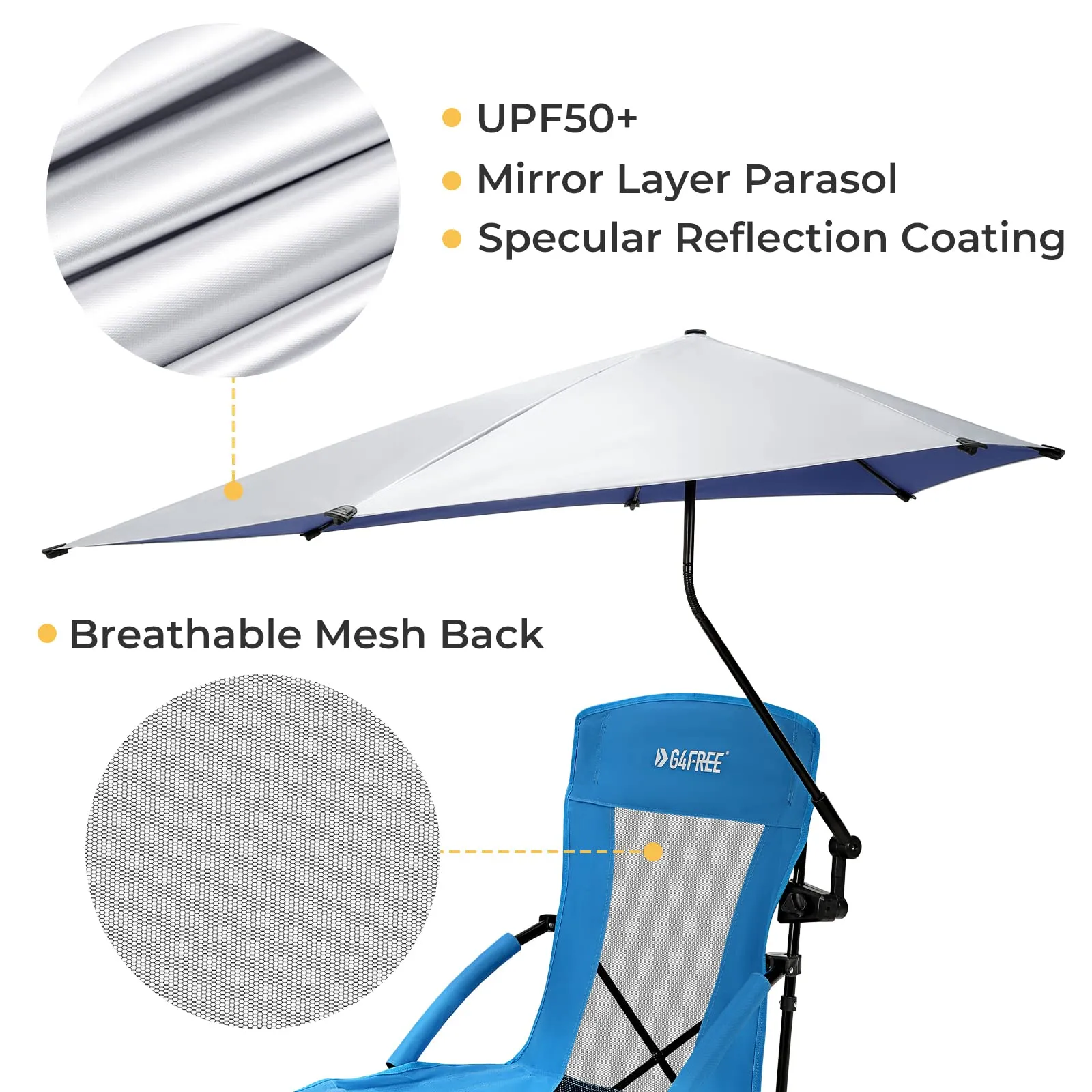 G4Free Beach Chair with UPF 50  Adjustable Beach Umbrella