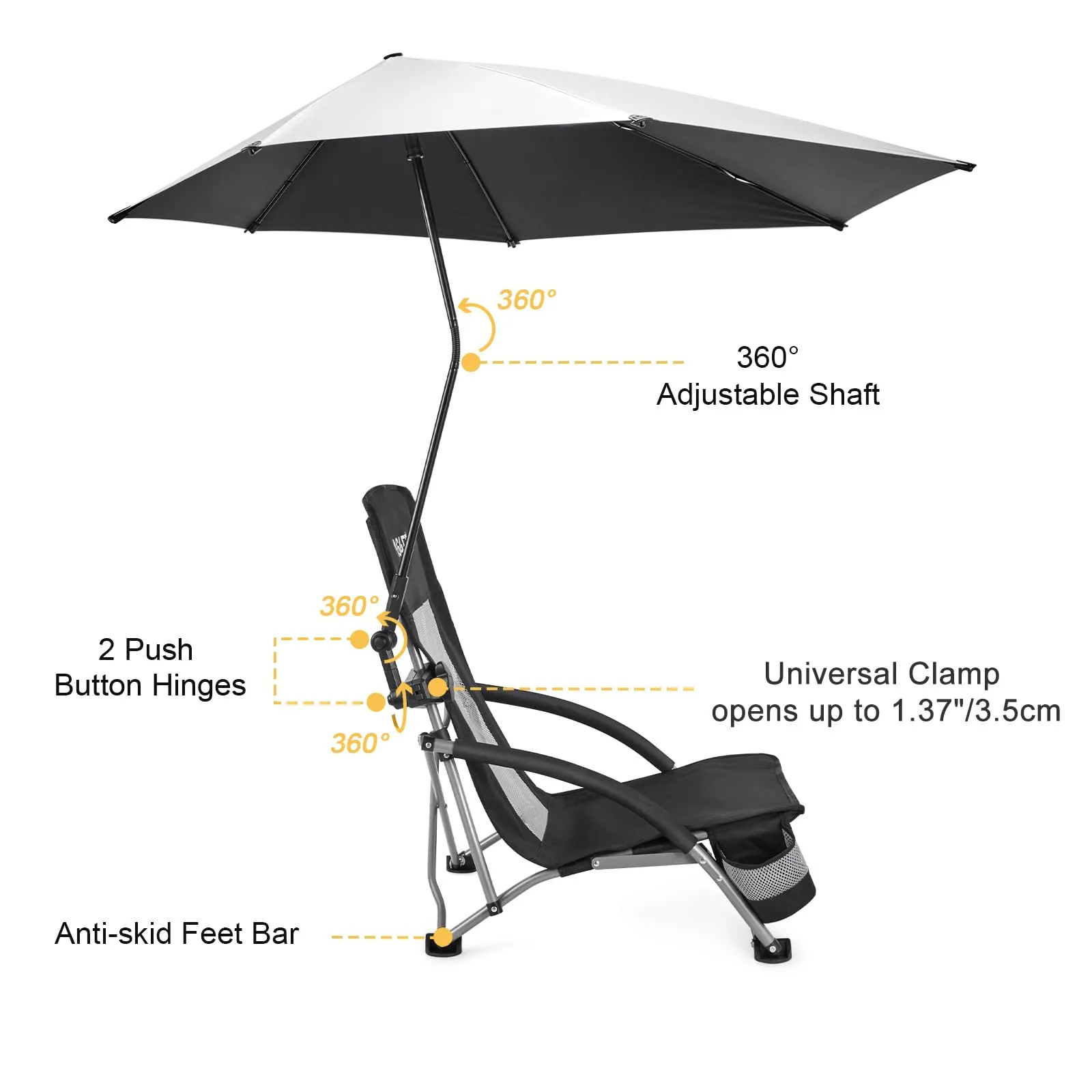 G4Free Beach Chair with UPF 50  Adjustable Beach Umbrella