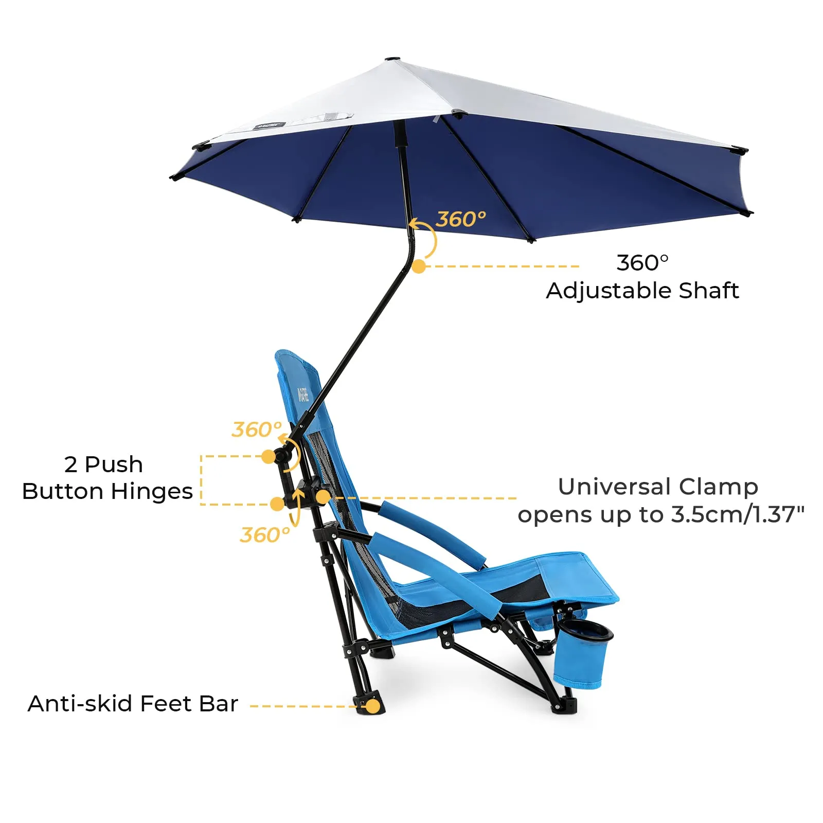 G4Free Beach Chair with UPF 50  Adjustable Beach Umbrella