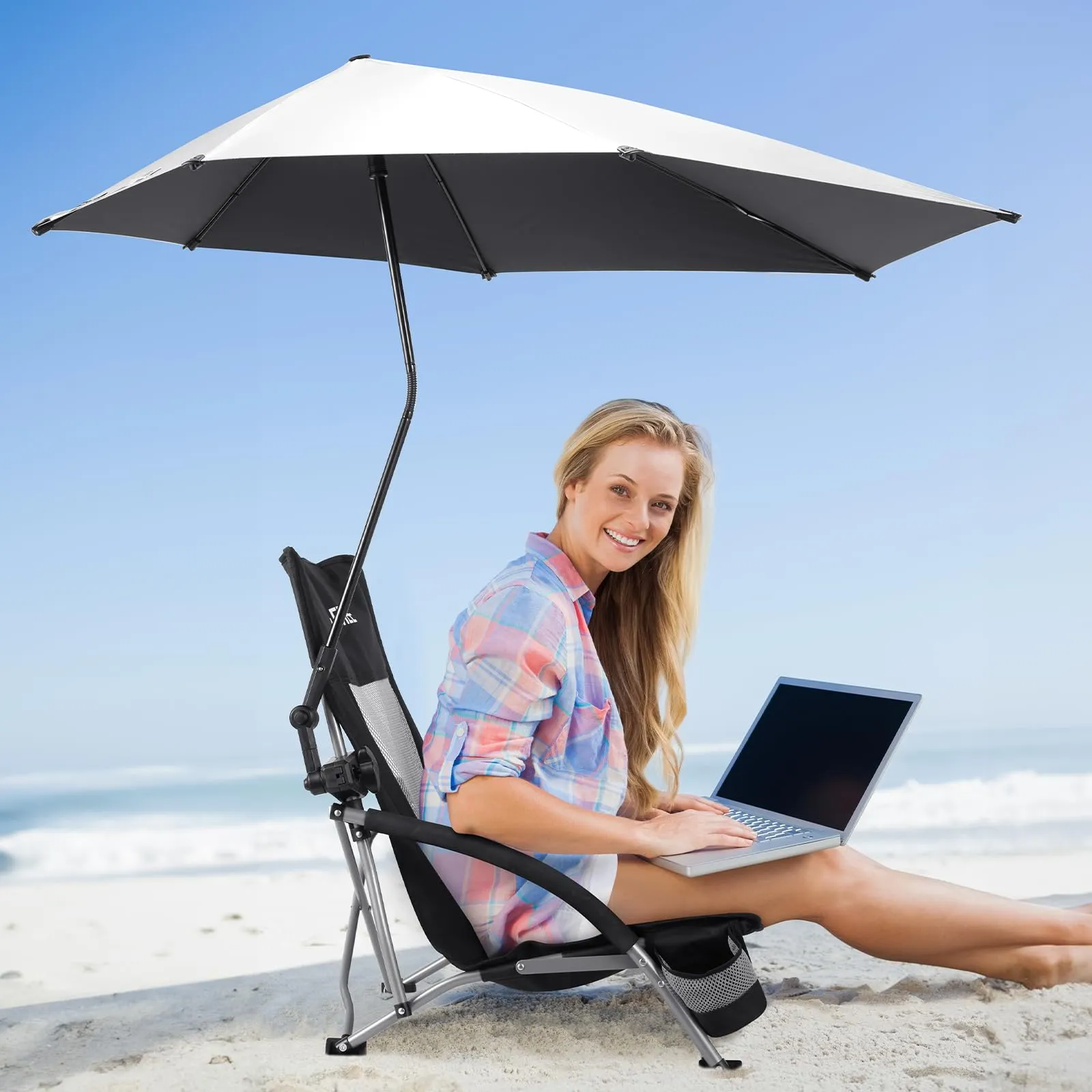G4Free Beach Chair with UPF 50  Adjustable Beach Umbrella