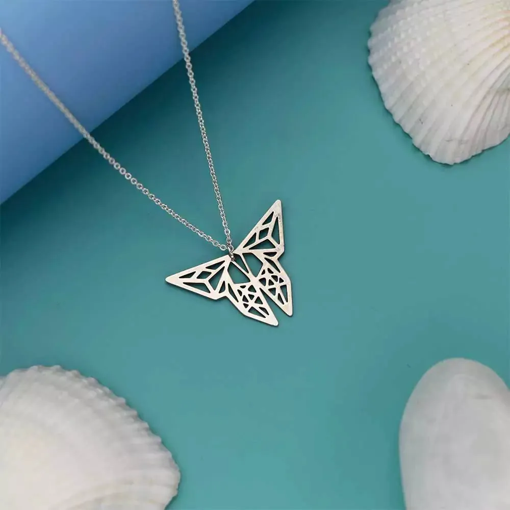 Geometric Butterfly Pendant Necklace