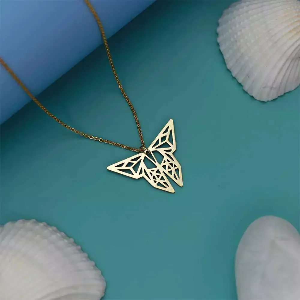 Geometric Butterfly Pendant Necklace