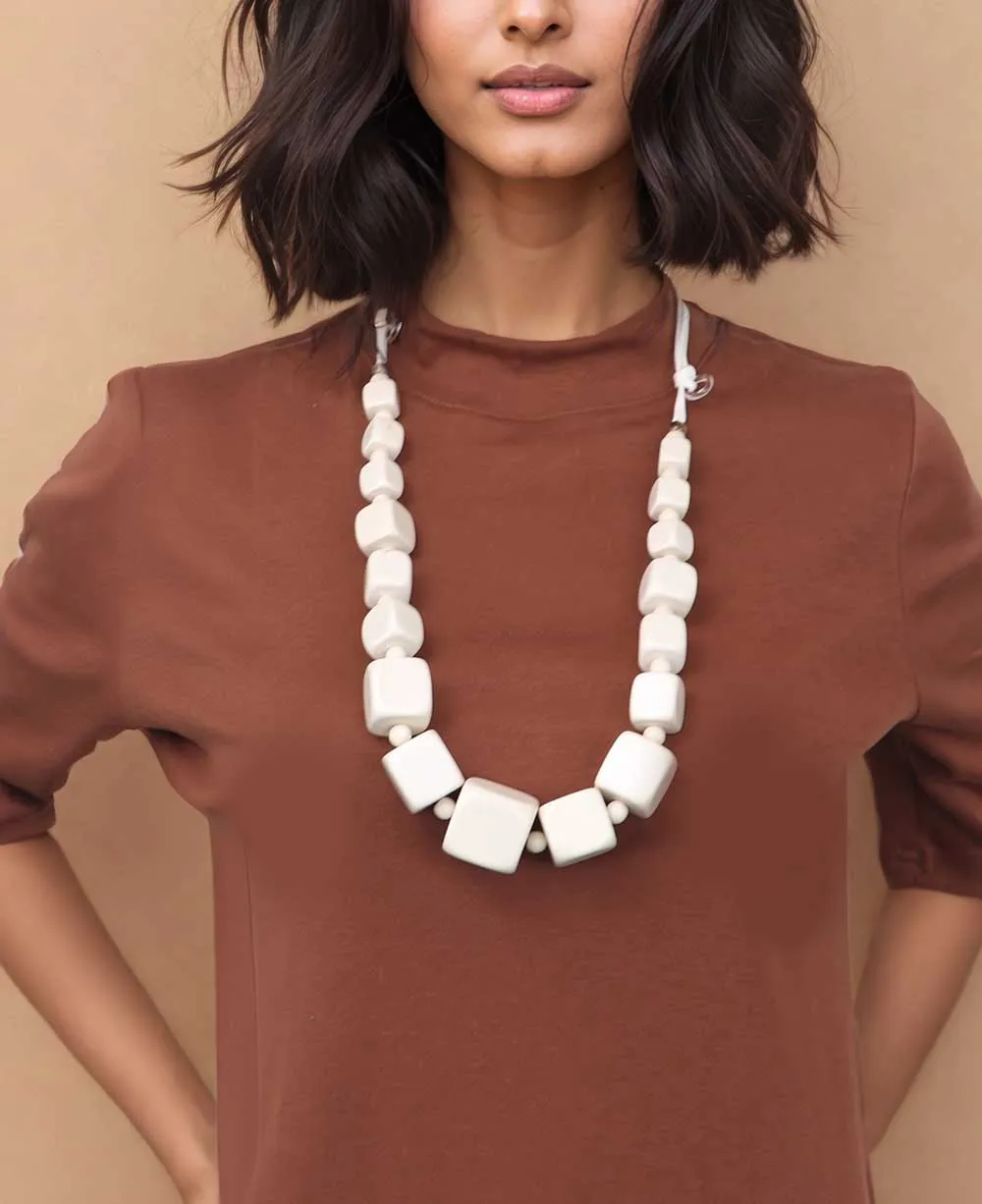 Geometric Cube Wood Necklace