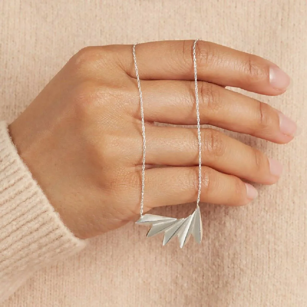 Geometric Fan Necklace in Solid Sterling Silver