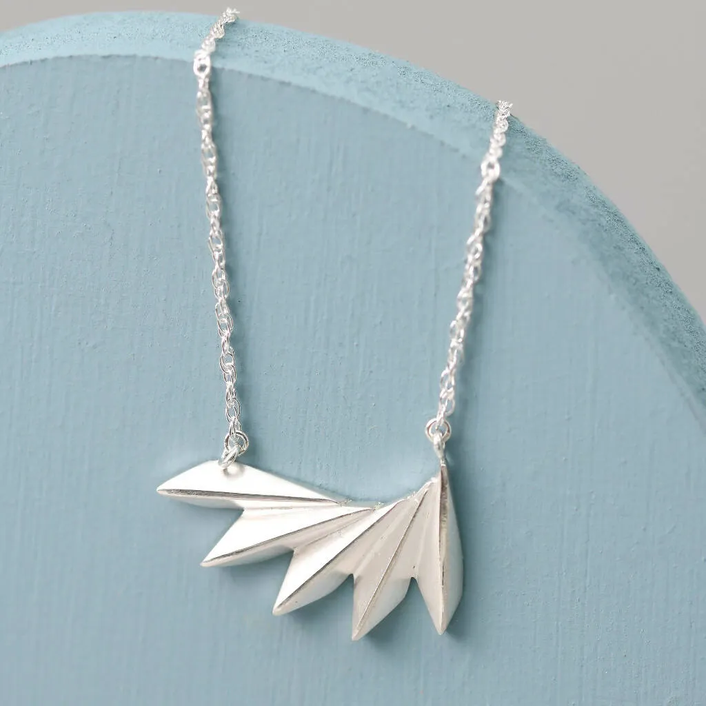 Geometric Fan Necklace in Solid Sterling Silver