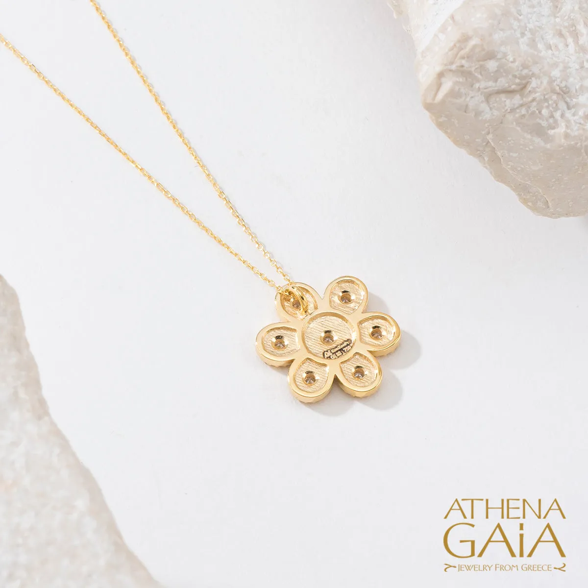 Geometric Flower Necklace with Diamonds