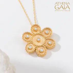 Geometric Flower Necklace with Diamonds