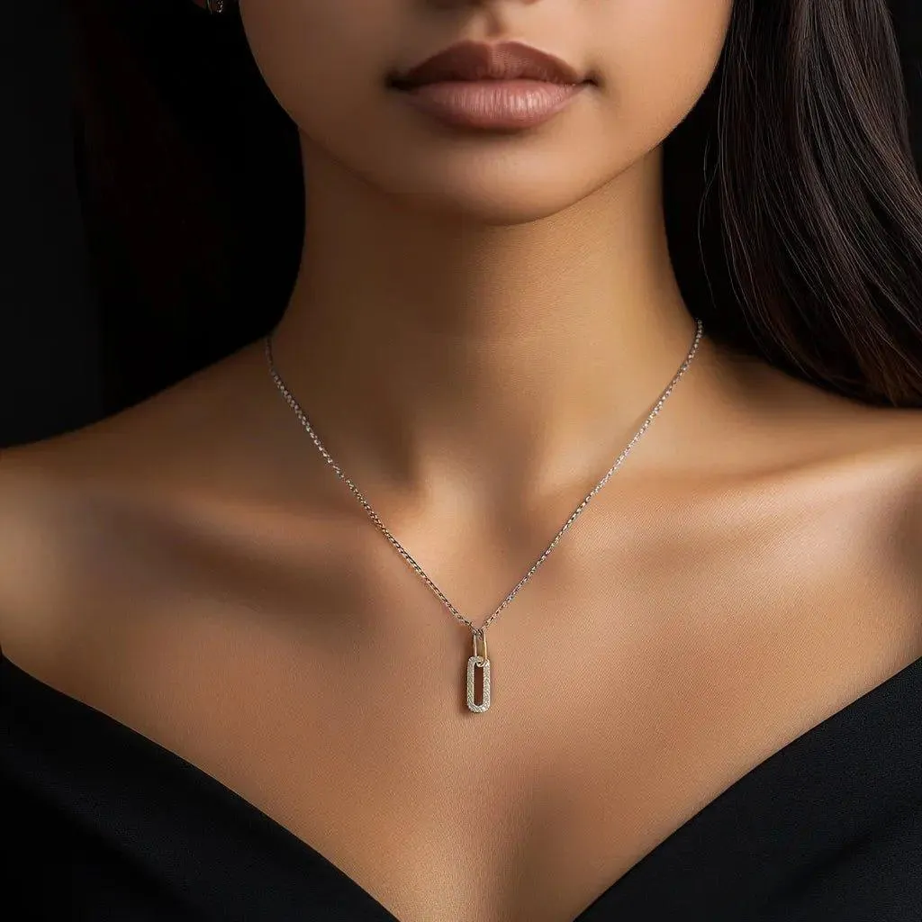 Geometric Oval Pendant | Zircon Sterling Silver Pendant Necklace