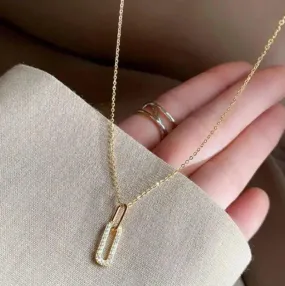 Geometric Oval Pendant | Zircon Sterling Silver Pendant Necklace
