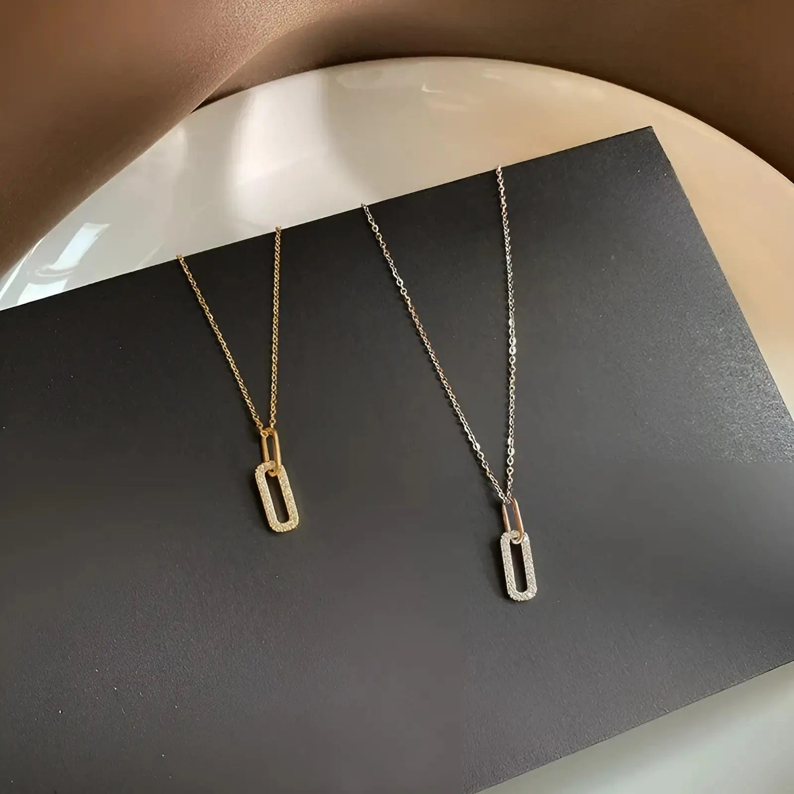 Geometric Oval Pendant | Zircon Sterling Silver Pendant Necklace
