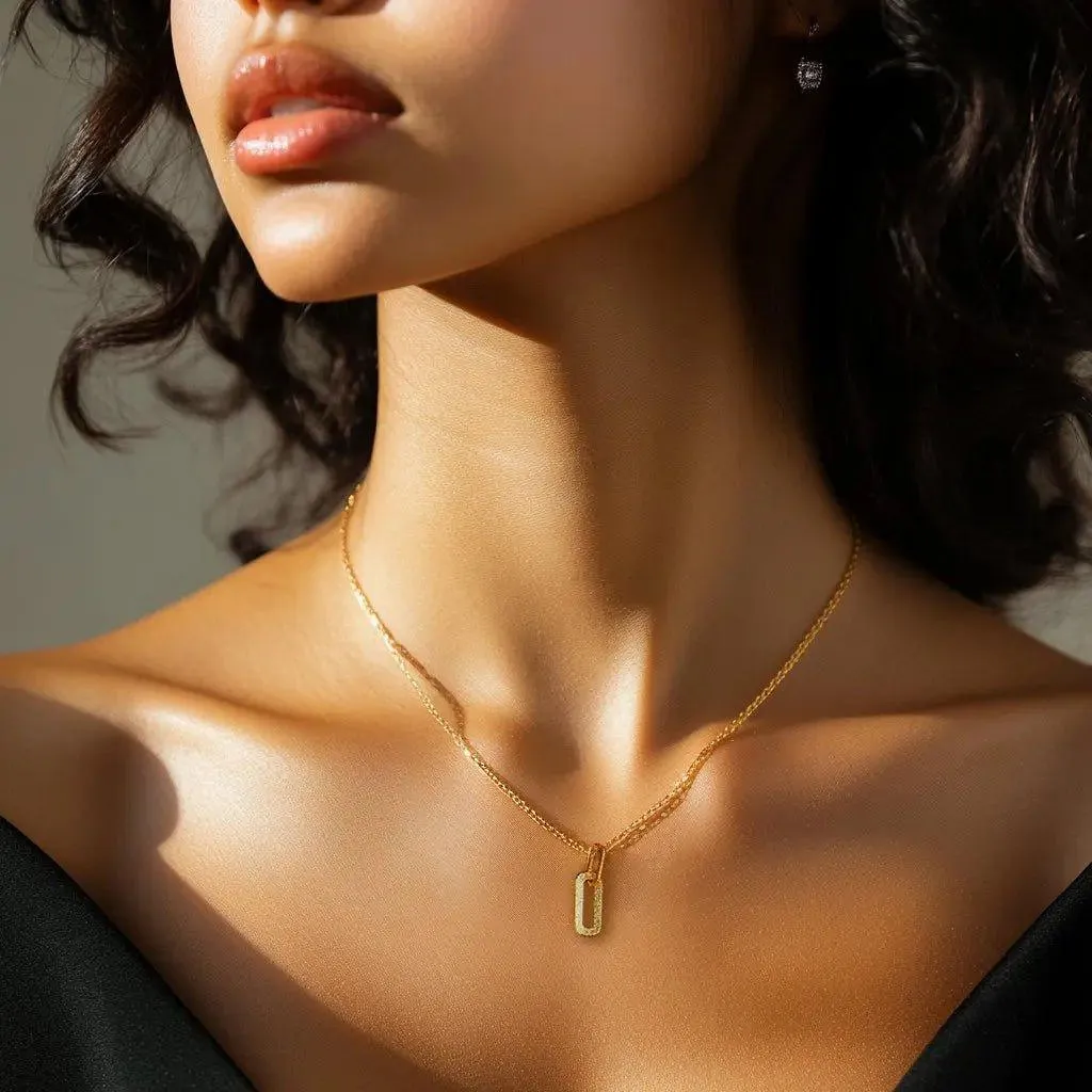 Geometric Oval Pendant | Zircon Sterling Silver Pendant Necklace
