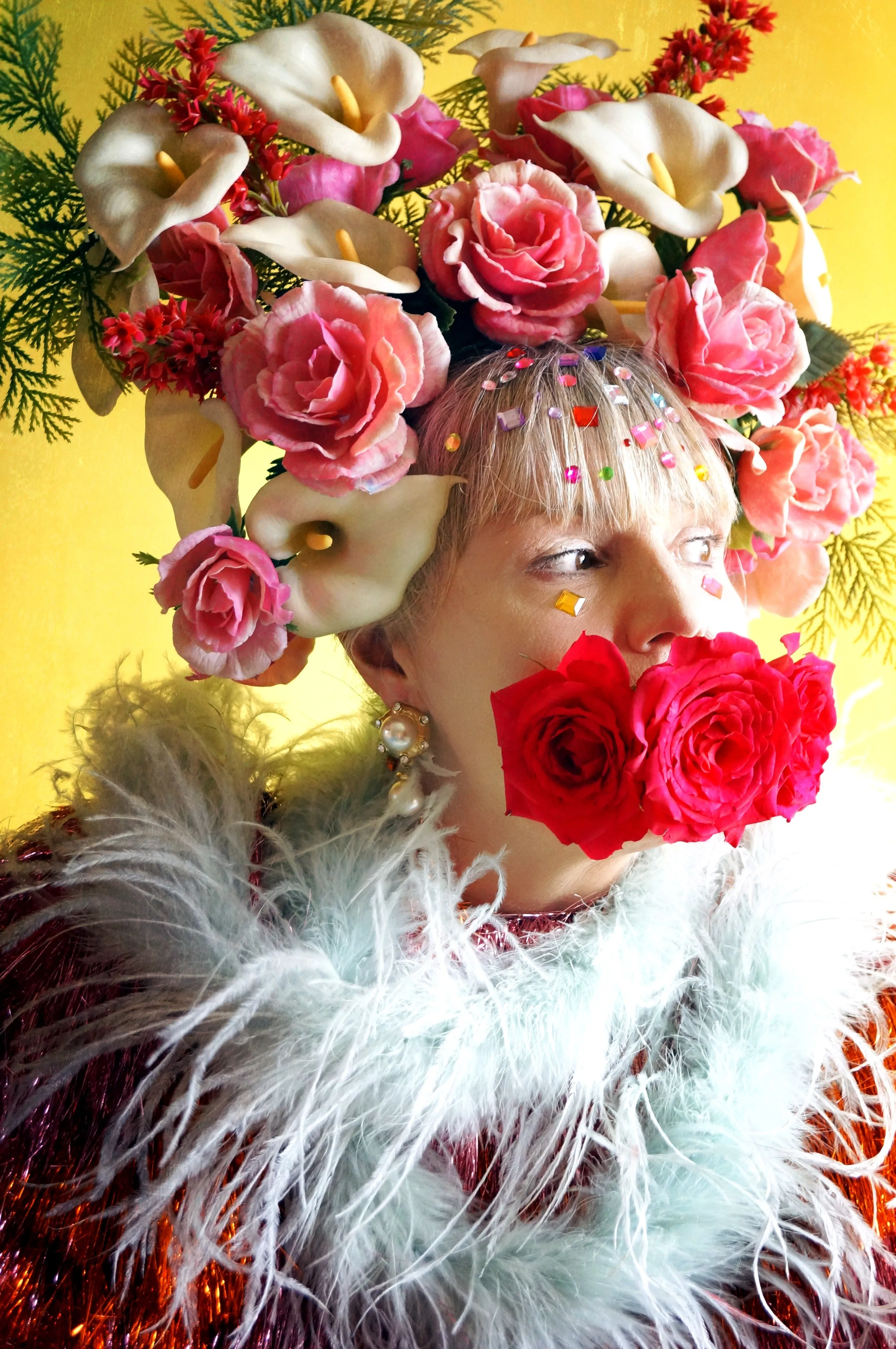 Giant Roses and Lilies Headdress / flower headpiece