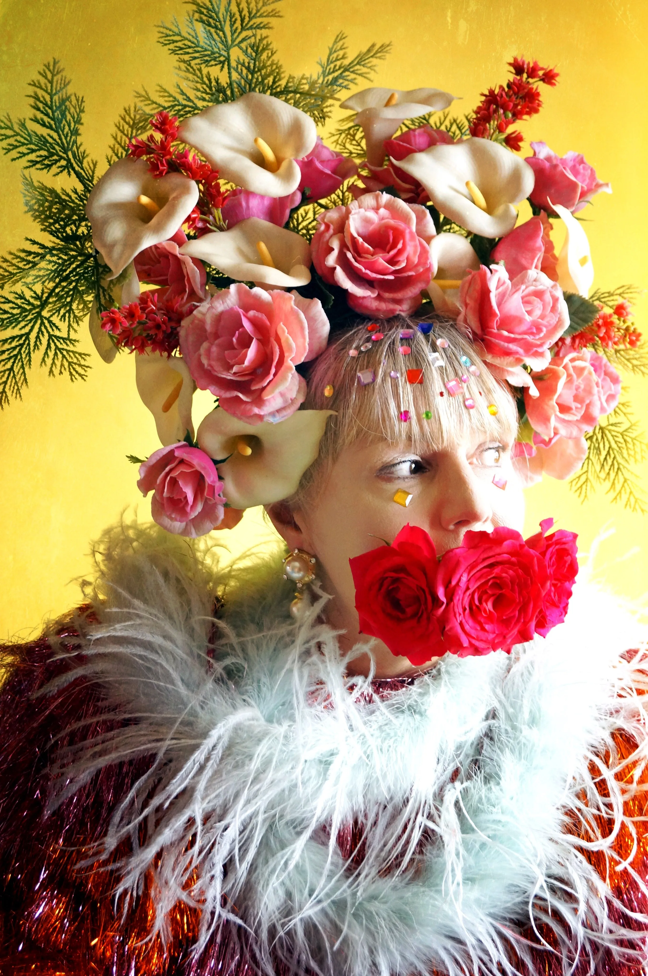Giant Roses and Lilies Headdress / flower headpiece