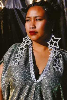Giant Star Silver Glitter Dangle Earrings