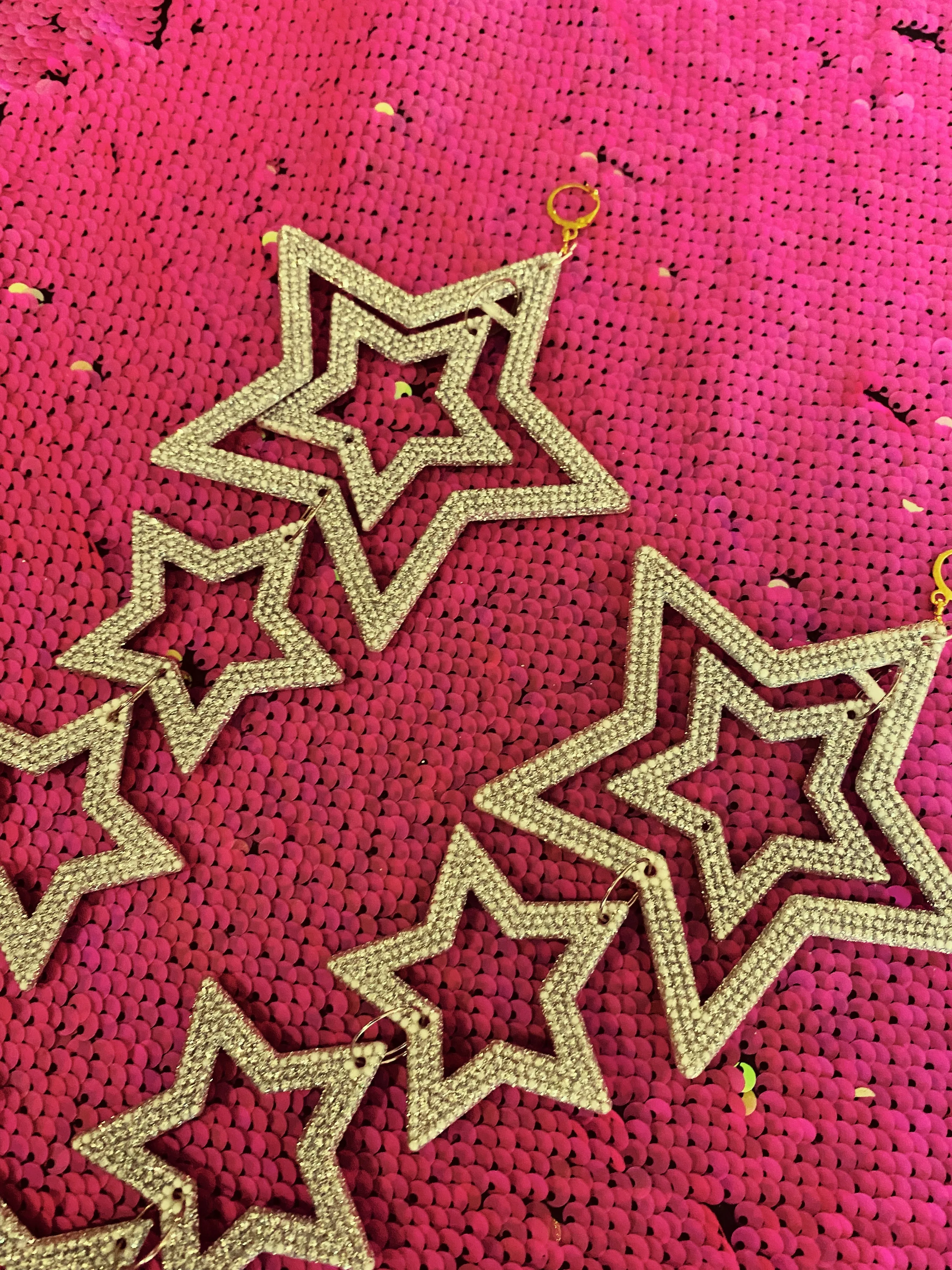Giant Star Silver Glitter Dangle Earrings