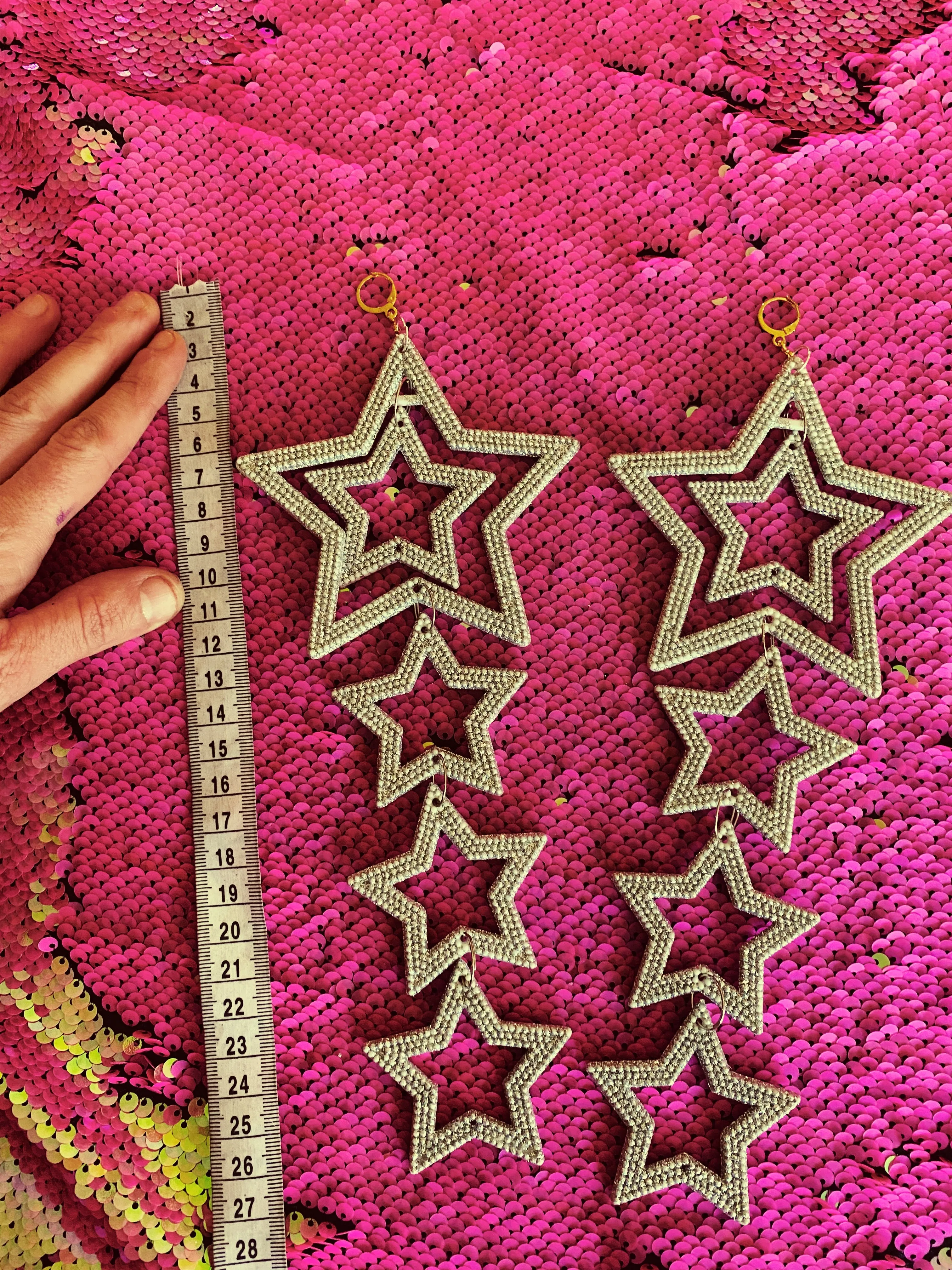Giant Star Silver Glitter Dangle Earrings
