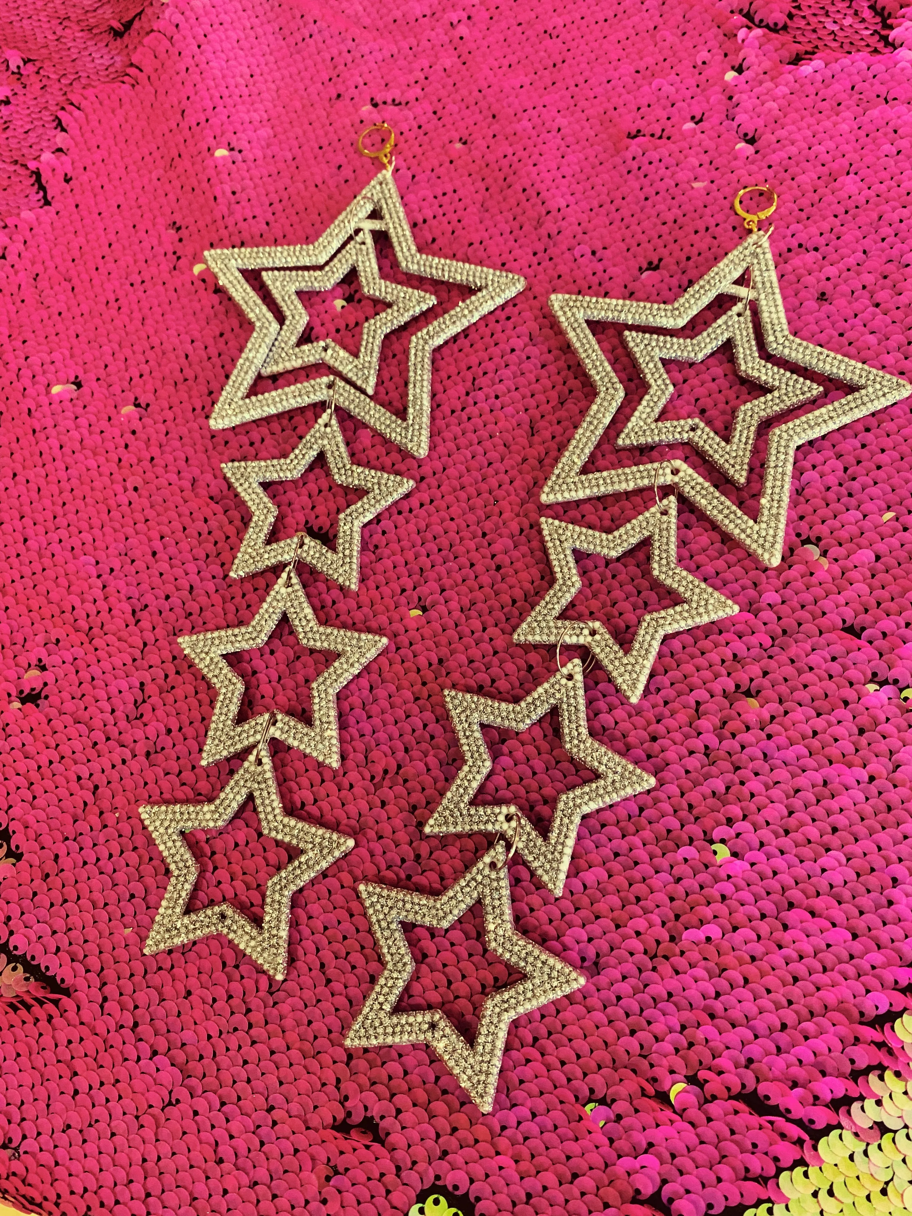 Giant Star Silver Glitter Dangle Earrings