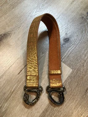 Gold Croc-Embossed Leather Belt with Snake Buckle