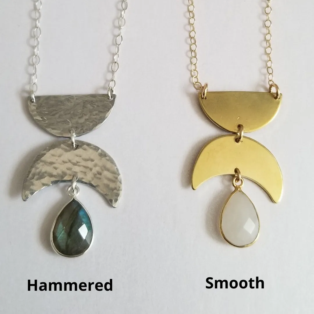 Gold Geometric Moonstone Pendant Necklace, Boho Style Statement Necklace
