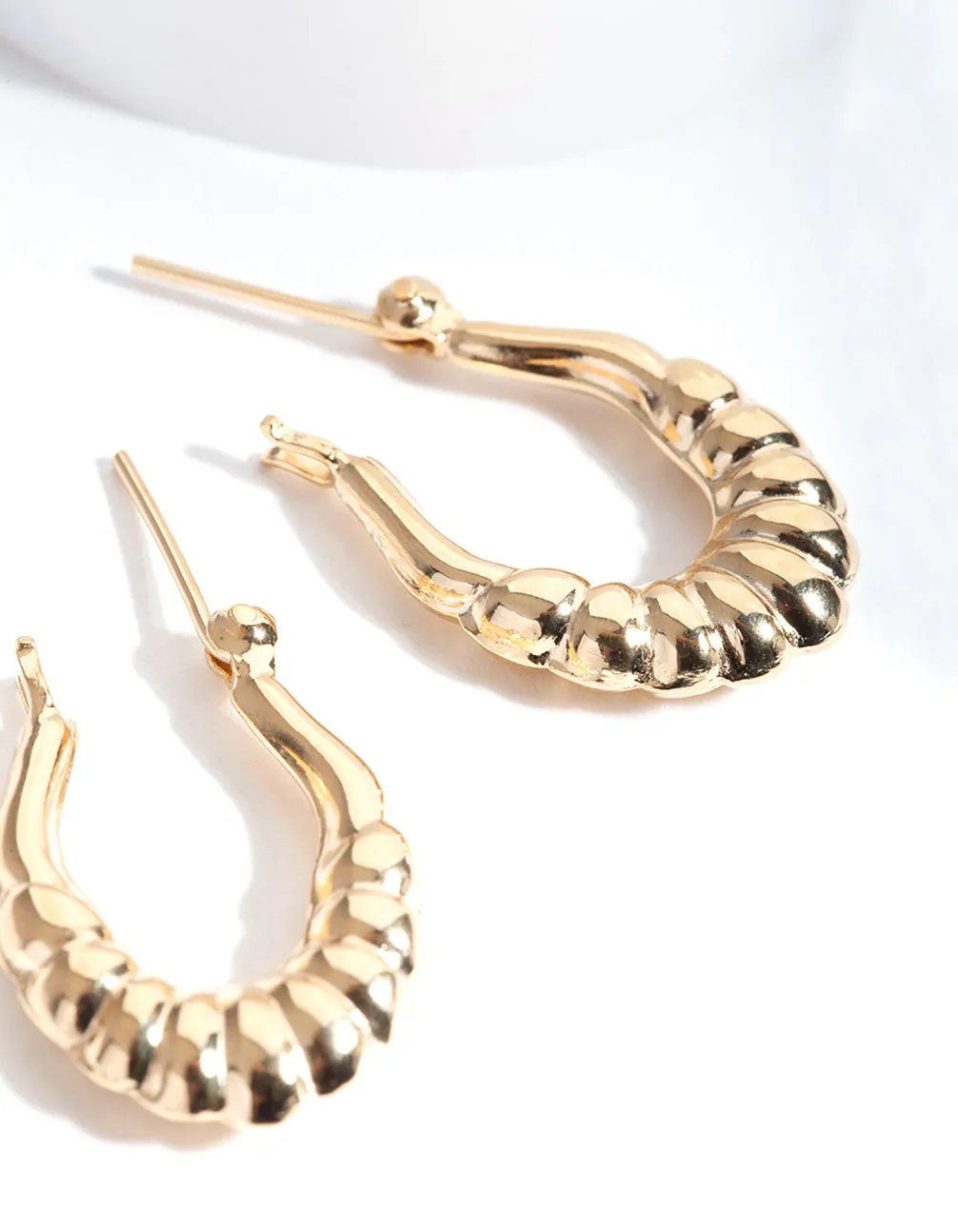 Gold Plated Sterling Silver Textured Hoop Earrings