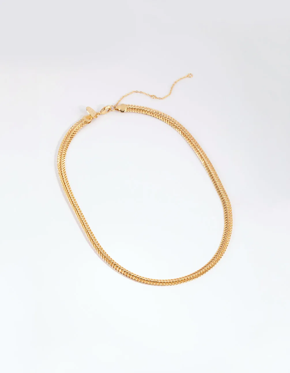 Gold Plated Textured Flat Chain Necklace