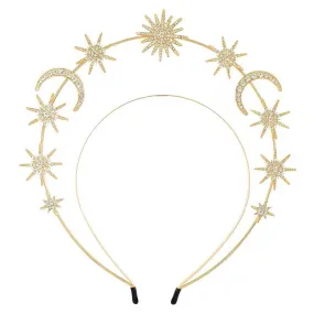 Gothic Goddess Spiked Star & Moon Halo Crown Festival Headdress Headband - Gold Style 7