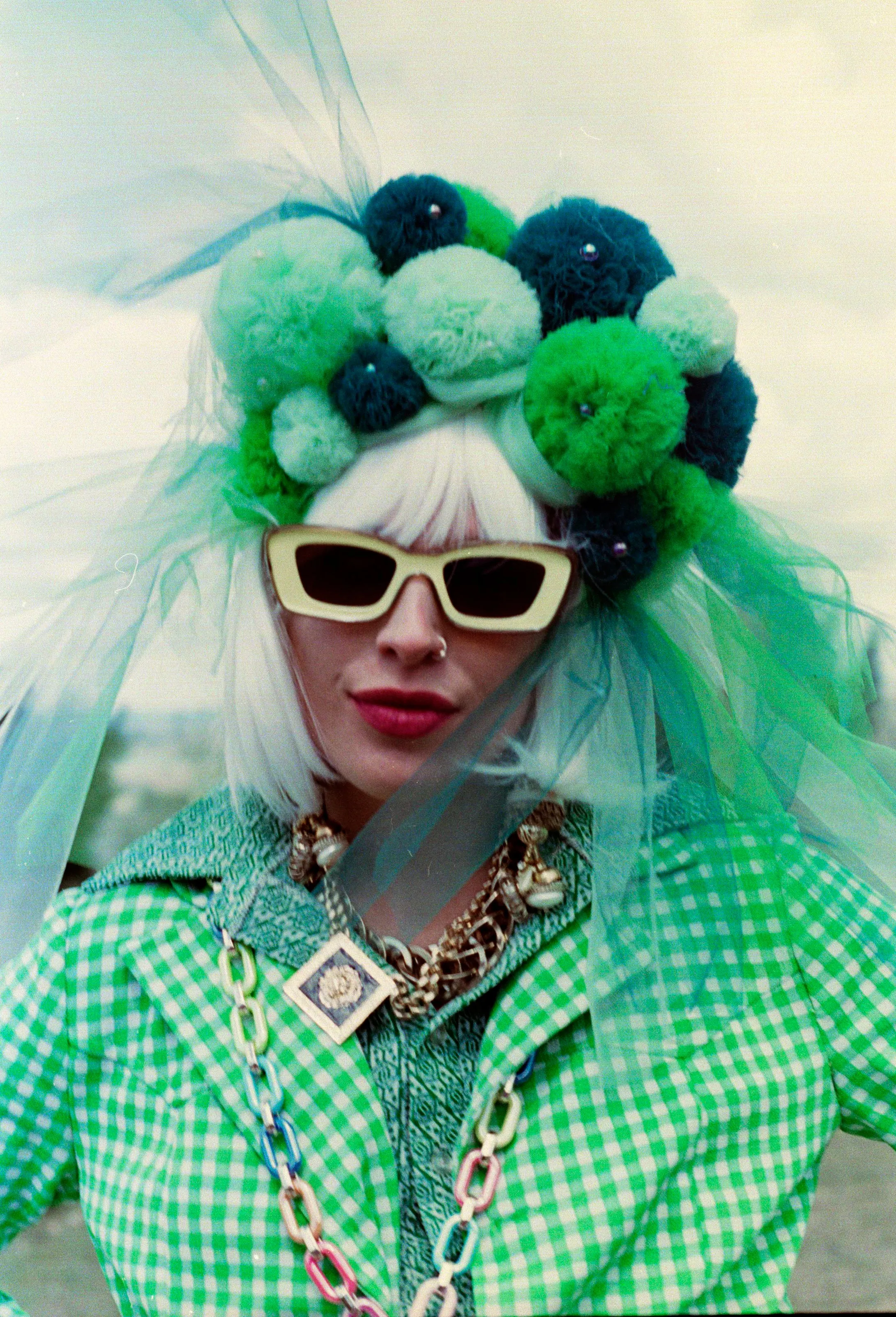 Handmade Tulle Green Pom Pom Headdress
